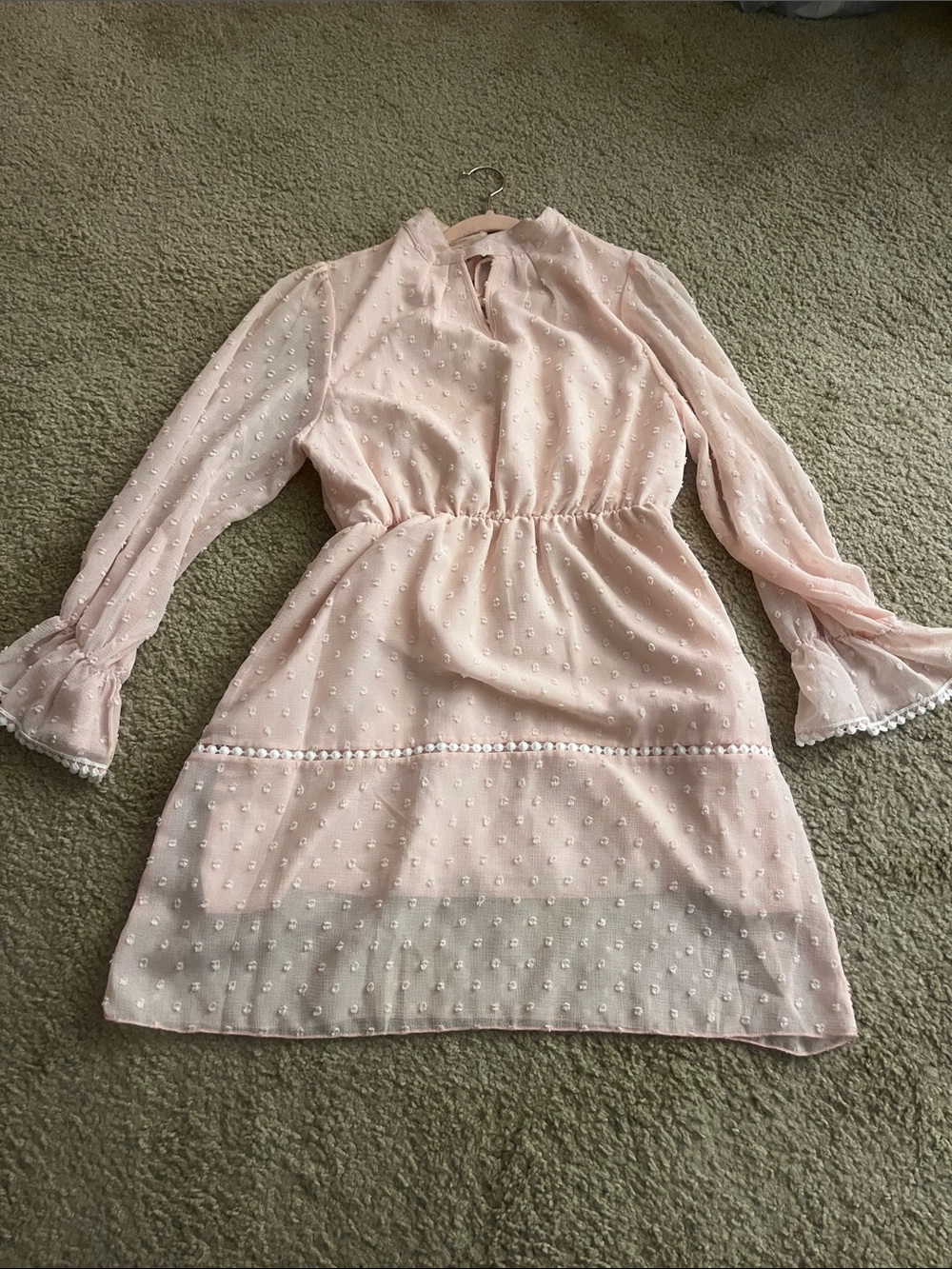 Source Unknown Blush Pink Long Sleeve Swiss Dot Dress